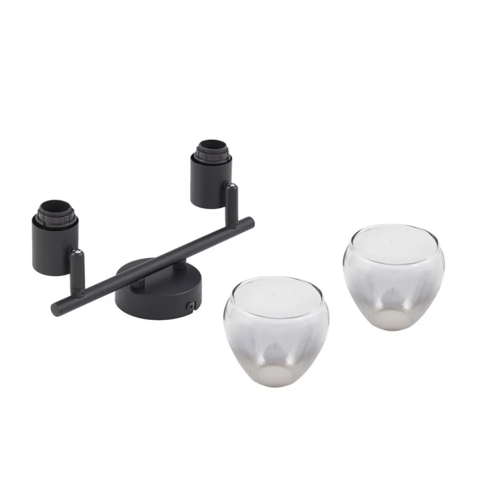 Lindby Pendura loftlampe, 2 lyskilder, sort, glas