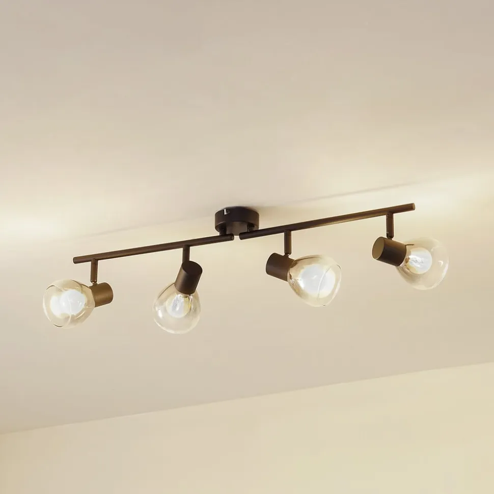 Lindby Pendura loftlampe, 4 lyskilder, sort, glas