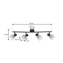 Lindby Pendura loftlampe, 4 lyskilder, sort, glas