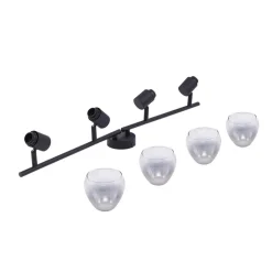 Lindby Pendura loftlampe, 4 lyskilder, sort, glas