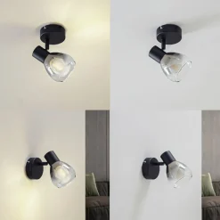 Lindby Pendura væglampe, Ø 9 cm, sort, glas