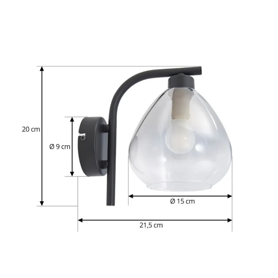 Lindby Pendura væglampe, Ø 15 cm, sort, glas