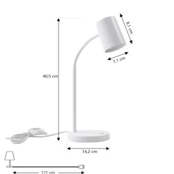 Lindby Radka bordlampe, hvid, plast, GU10, fleksibel arm