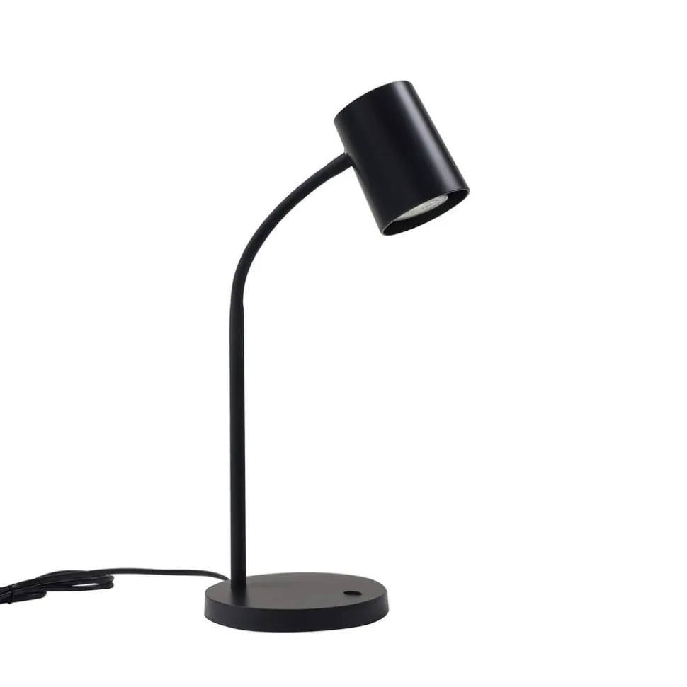 Lindby Radka bordlampe, sort, plast, fleksibel arm