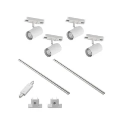 Lindby skinnesystem Linaro, GU10, 4 lyskilder, hvid, Ø 6 cm