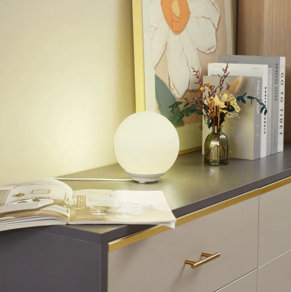 Lindby Smart LED-bordlampe Cosmia, hvid, glas, Tuya