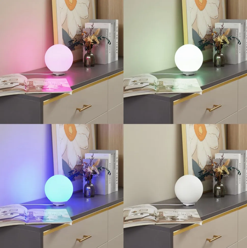 Lindby Smart LED-bordlampe Cosmia, hvid, glas, Tuya