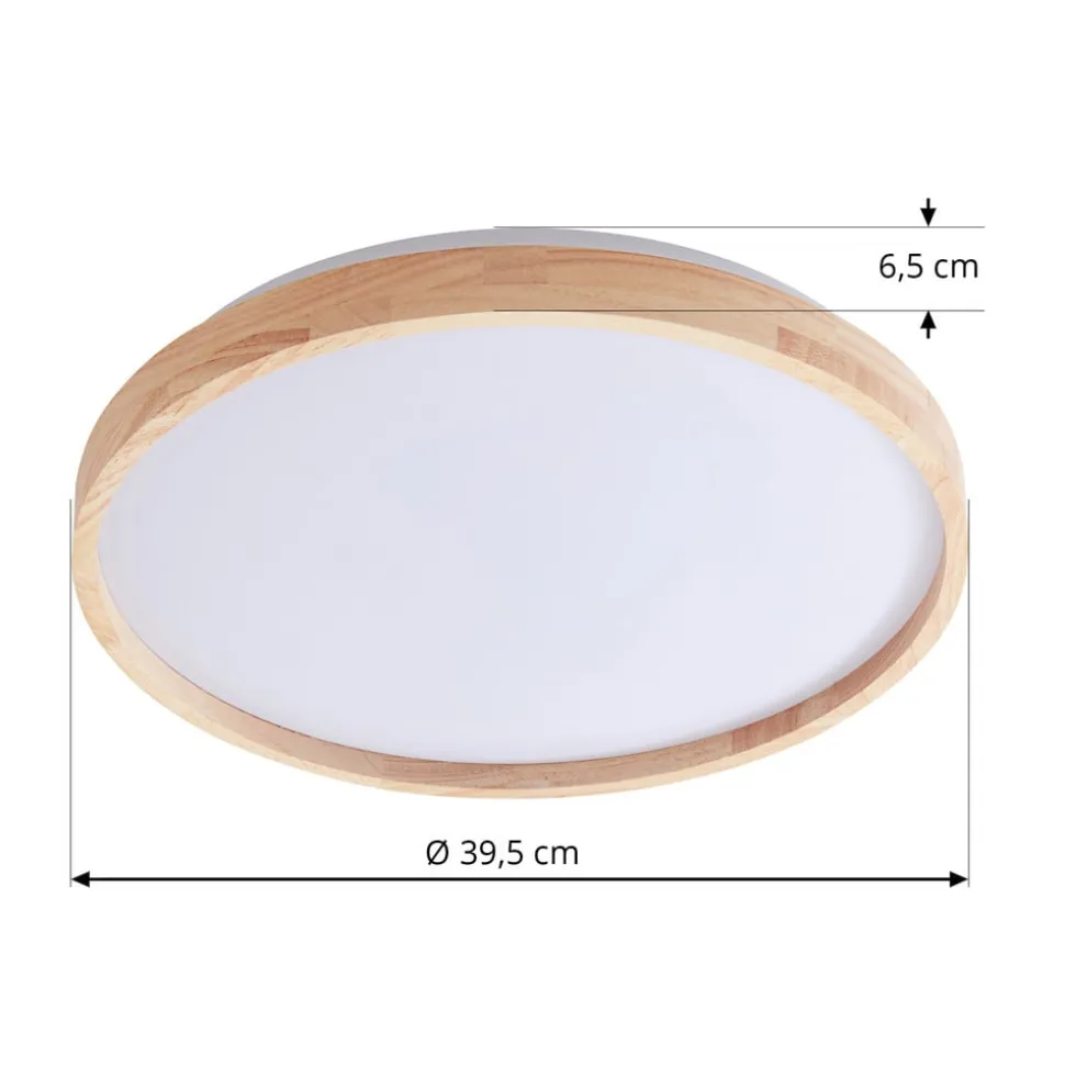 Lindby Smart LED-loftslampe Mirren træ Ø39,5 cm CCT Tuya