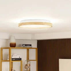 Lindby Smart LED-loftslampe Mirren træ Ø49,5 cm CCT Tuya