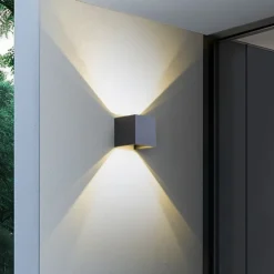 Lindby Smart udendørs LED-væglampe Dara grå kantet CCT RGB Tuya