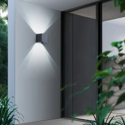 Lindby Smart udendørs LED-væglampe Dara grå kantet CCT RGB Tuya