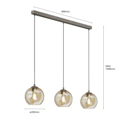 Lindby Sofian hængelampe, ravfarvet, glas, 100 cm, 3 lyskilder.