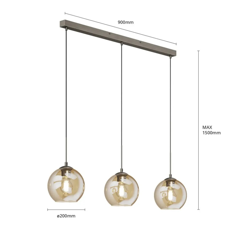 Lindby Sofian hængelampe, ravfarvet, glas, 100 cm, 3 lyskilder.