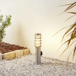 Lindby sokkellampe Hanja, sensor, stål, Ø 11,7 cm