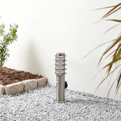 Lindby sokkellampe Hanja, sensor, stål, Ø 11,7 cm