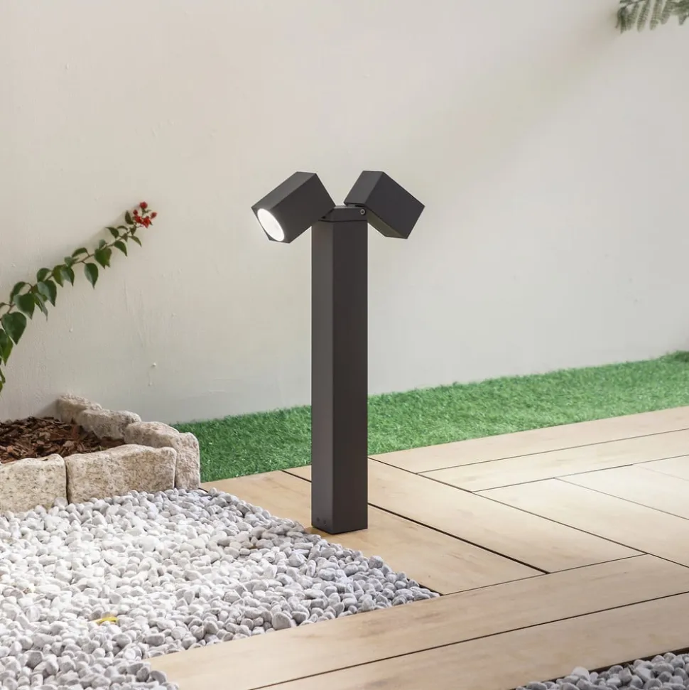 Lindby sokkellampe Othil, 2 lyskilder, 50 cm, antracit, metal
