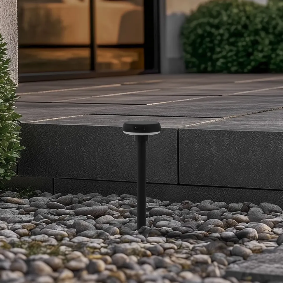 Lindby Solar-LED-lampe med jordspyd Brinca, sort, PC, sensor