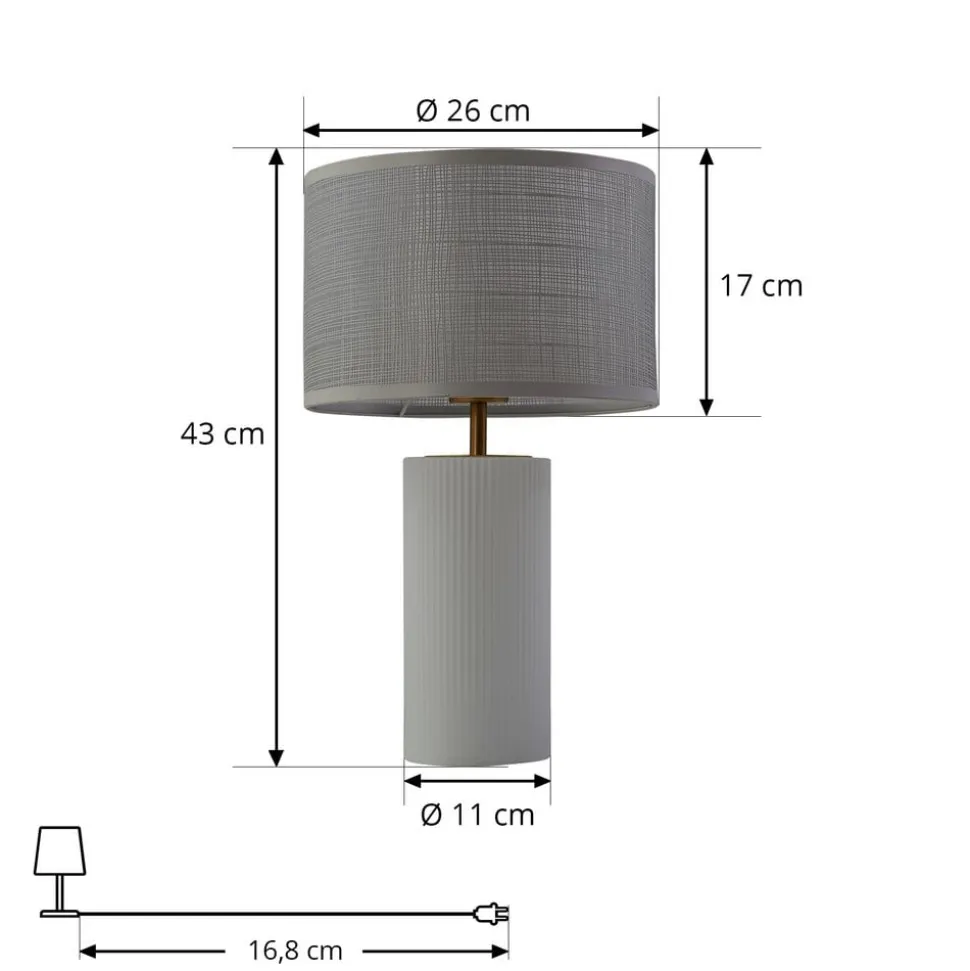 Lindby Sorscha bordlampe, hvid, jern, Ø 26 cm