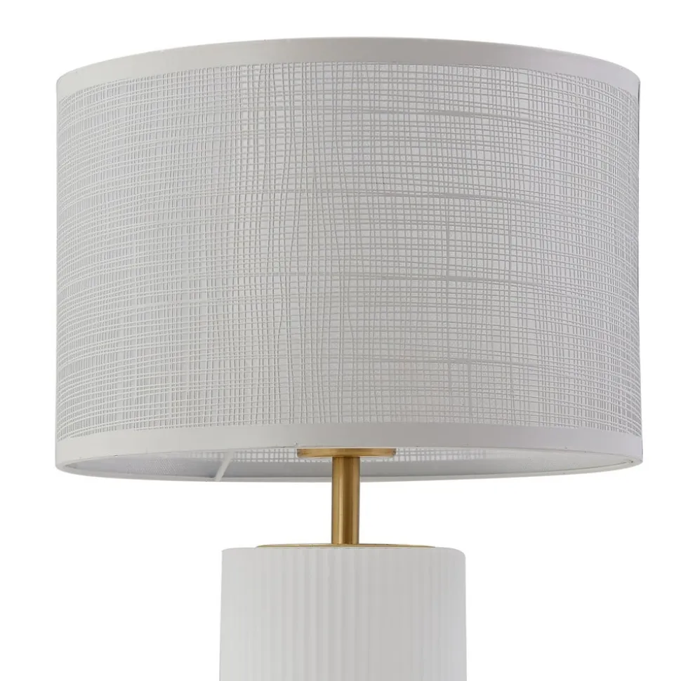 Lindby Sorscha bordlampe, hvid, jern, Ø 26 cm