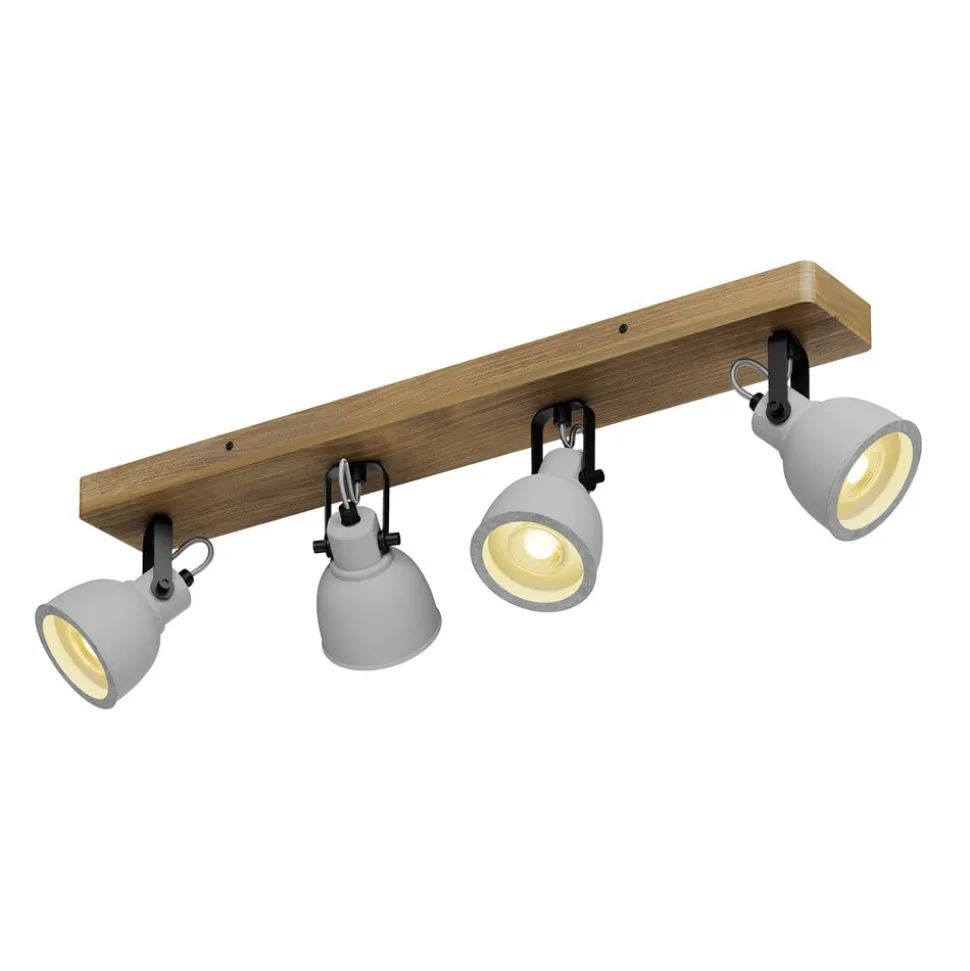 Lindby Spot Mitis, 70 cm, 4 lyskilder, grå, træ, beton, GU10
