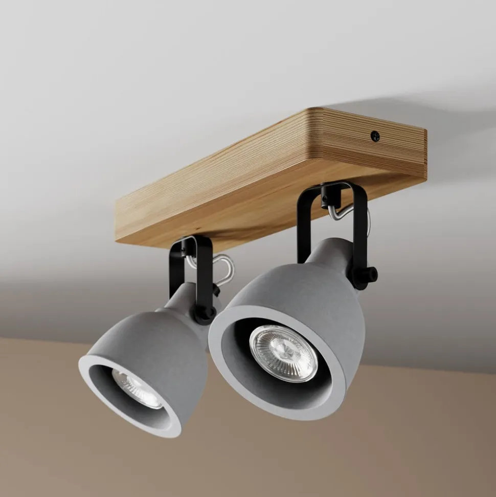 Lindby Spot Mitis, 30 cm, 2 lyskilder, grå, træ, beton, GU10