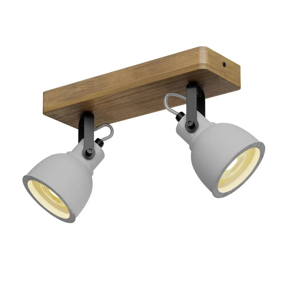 Lindby Spot Mitis, 30 cm, 2 lyskilder, grå, træ, beton, GU10