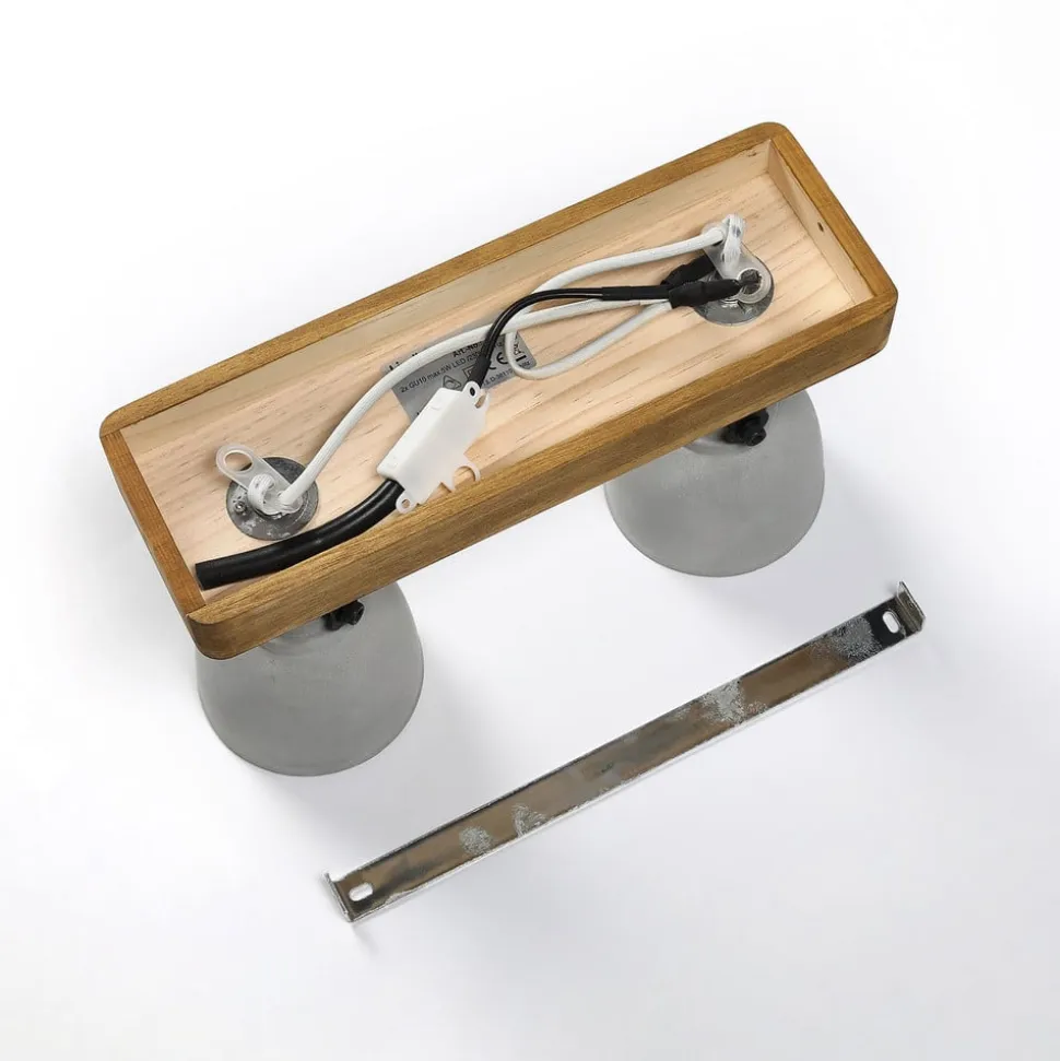 Lindby Spot Mitis, 30 cm, 2 lyskilder, grå, træ, beton, GU10