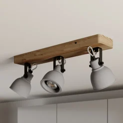 Lindby Spot Mitis, 50 cm, 3 lyskilder, grå, træ, beton, GU10