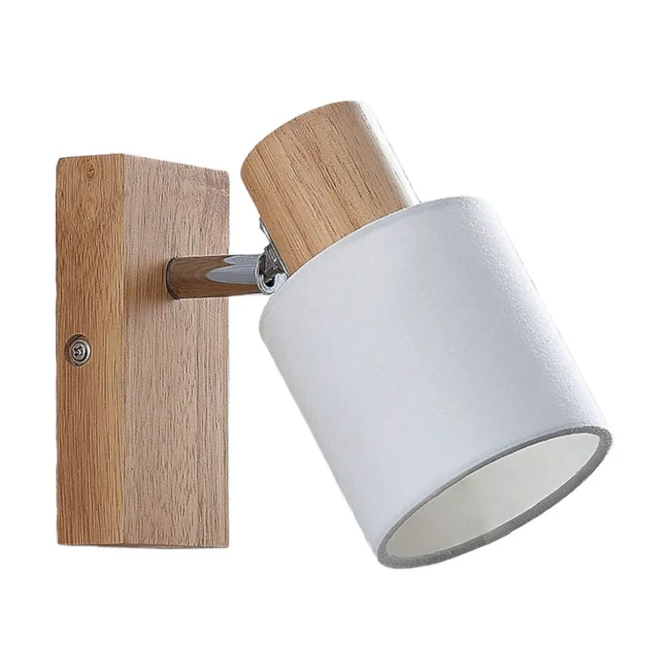 Lindby Spot Wanessa, træ, hvid, E14, 14 cm, justerbar