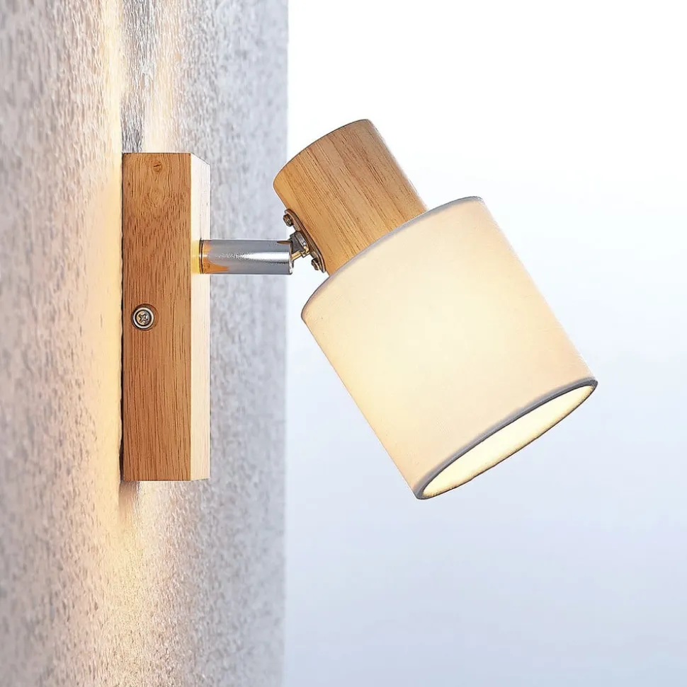 Lindby Spot Wanessa, træ, hvid, E14, 14 cm, justerbar