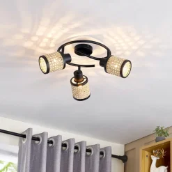 Lindby spot Yaelle, Ø 30 cm, 3 lyskilder, rattan, sort, E27