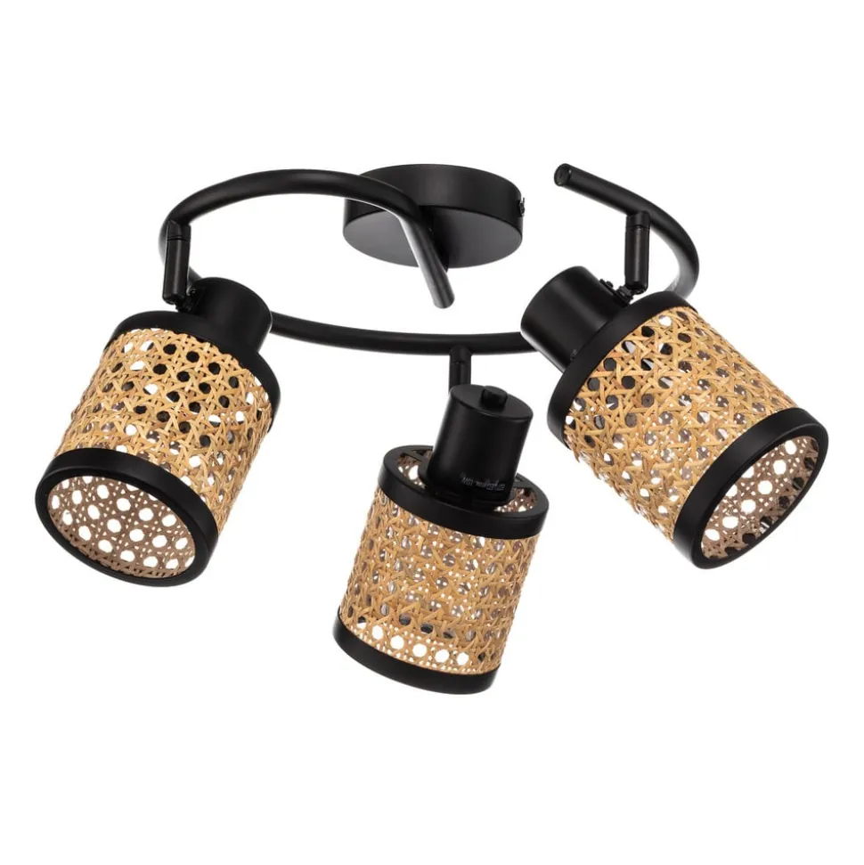 Lindby spot Yaelle, Ø 30 cm, 3 lyskilder, rattan, sort, E27
