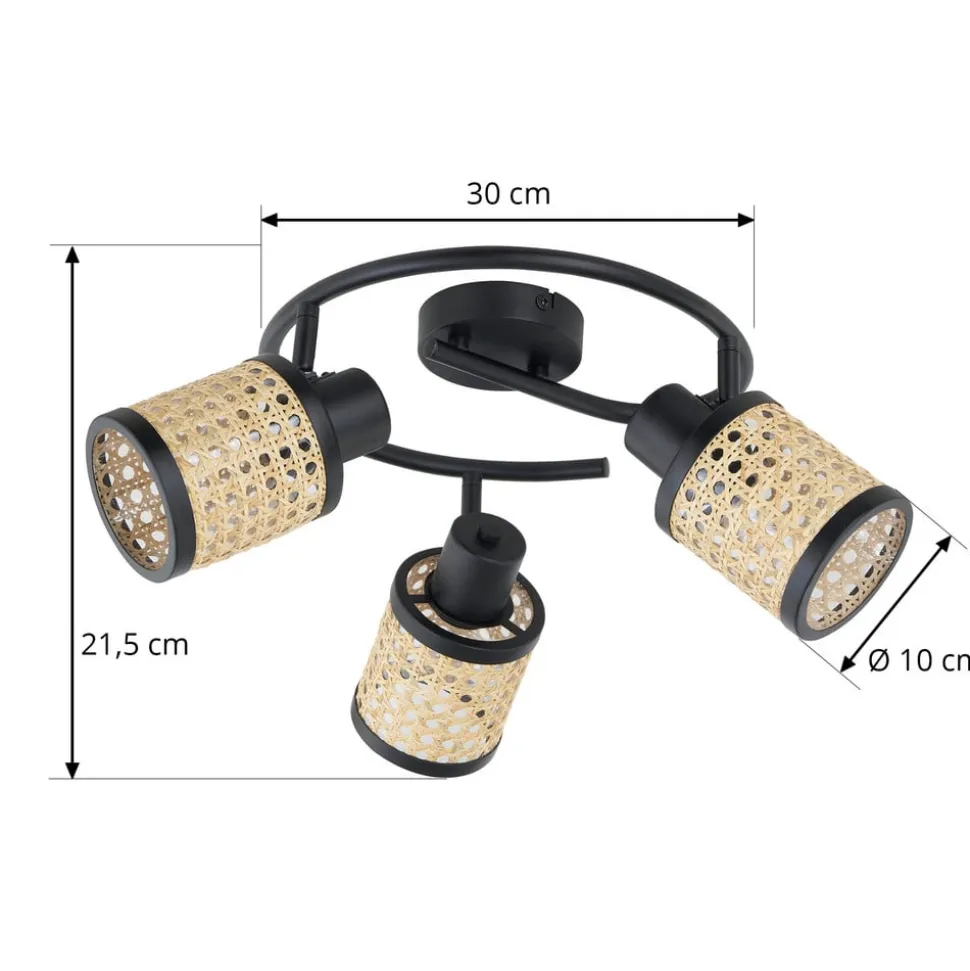 Lindby spot Yaelle, Ø 30 cm, 3 lyskilder, rattan, sort, E27