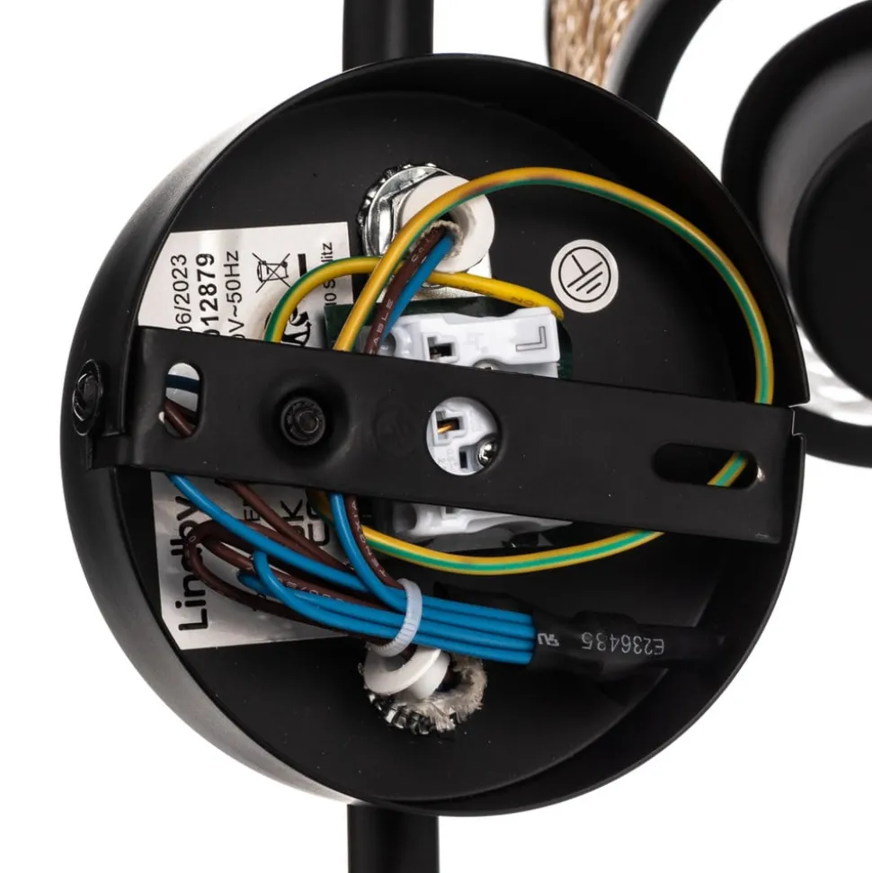 Lindby spot Yaelle, Ø 30 cm, 3 lyskilder, rattan, sort, E27