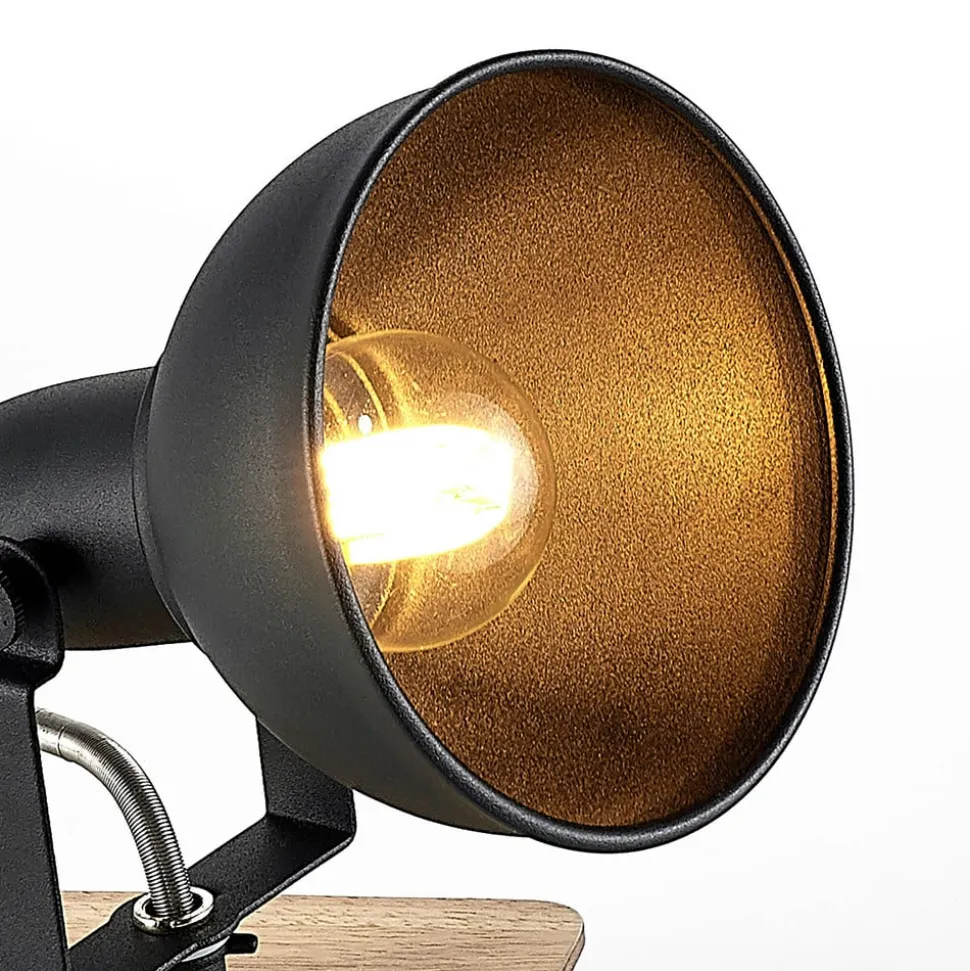 Lindby spotlight Aylis, højde 14 cm, sort, træ, E14