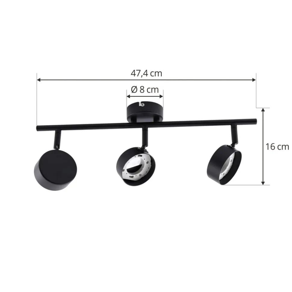Lindby spotlight Jyla, sort, linse, 3.000 K, 3-lys, GX53