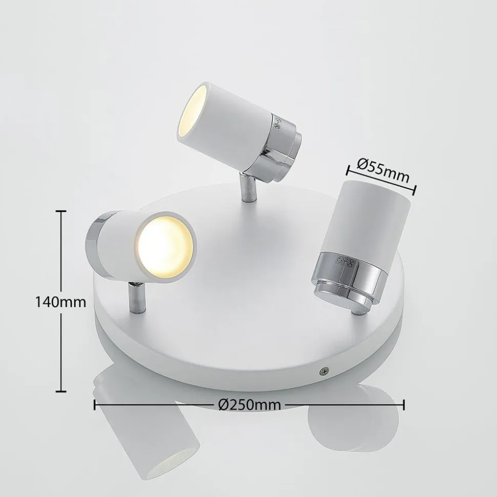 Lindby spotlight Kardo, roundel, 3 lyskilder, hvid, metal, IP44