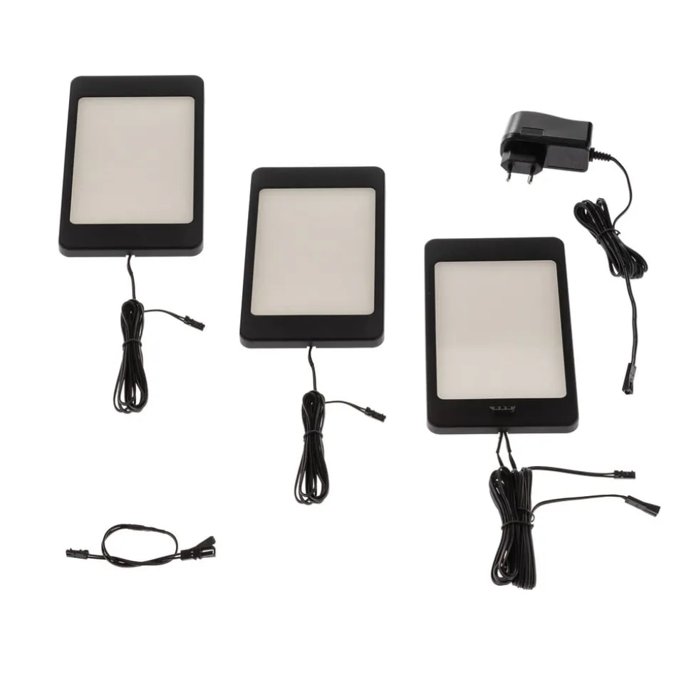 Lindby Svela LED-underskabsbelysning, sæt med 3, sort