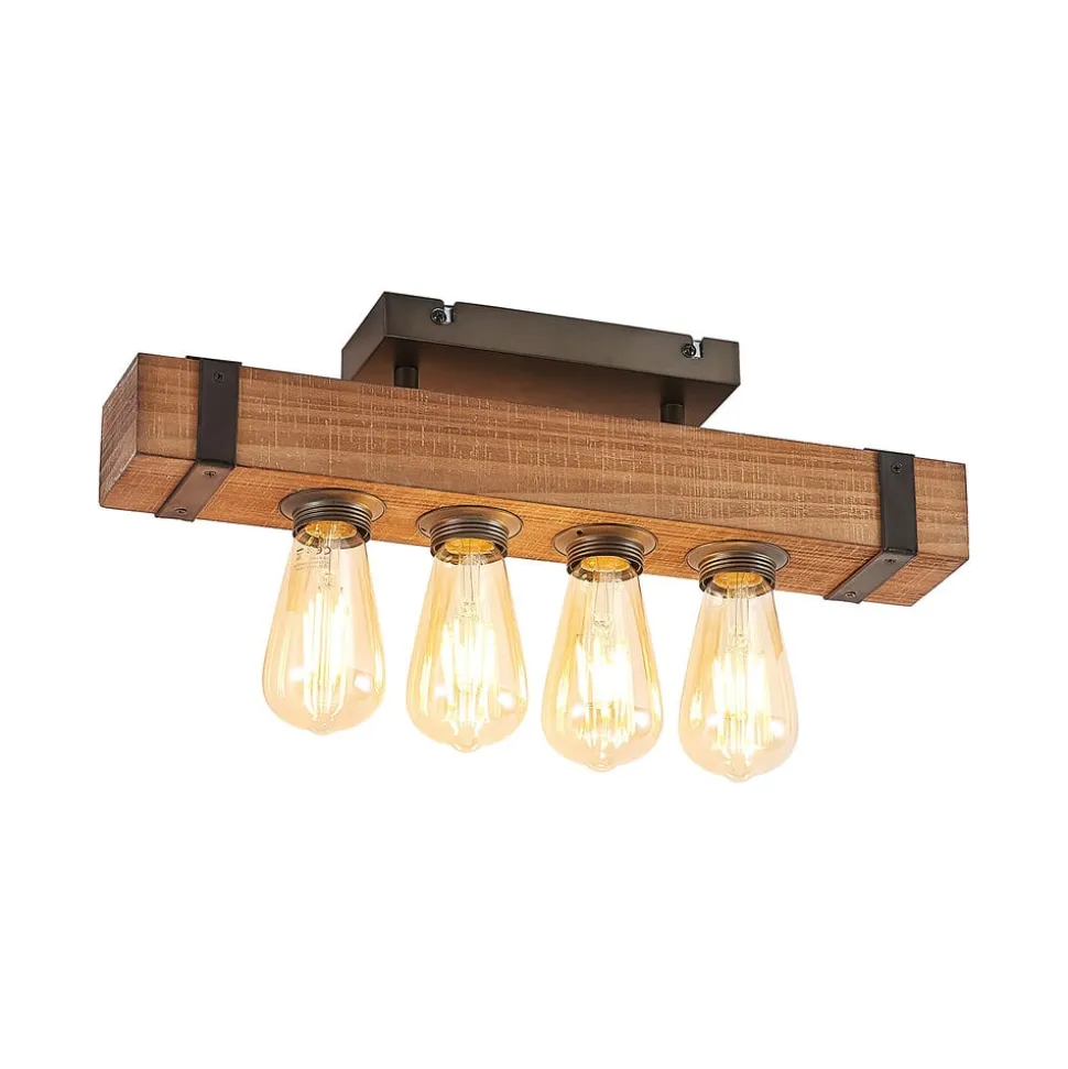 Lindby Sverina loftlampe, 46 cm, brun, træ, metal