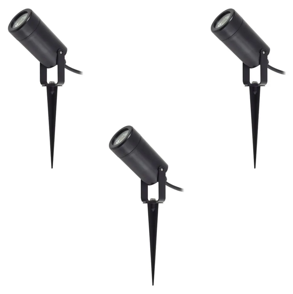 Lindby Thorgal lampe med jordspyd, Ø 6 cm, sort, sæt med 3 stk