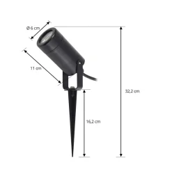 Lindby Thorgal lampe med jordspyd, Ø 6 cm, sort, sæt med 3 stk