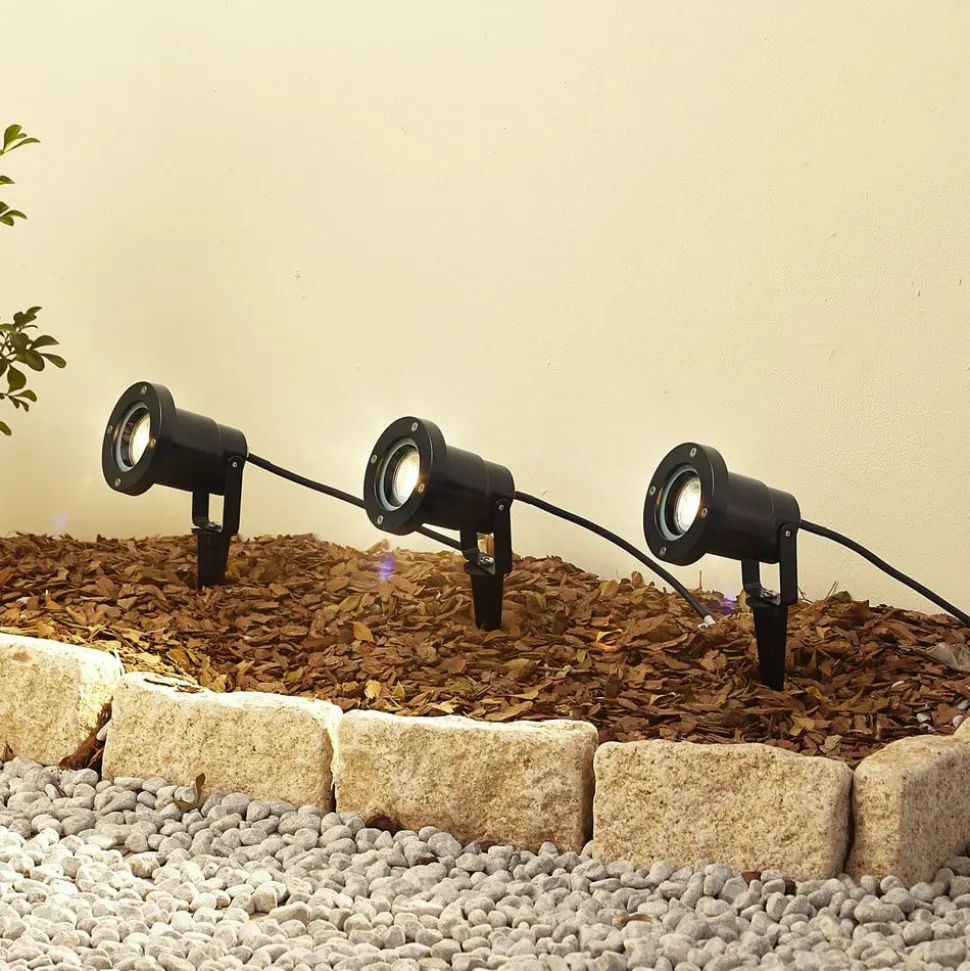 Lindby Thorgal lampe med jordspyd, Ø 9,8 cm, sort, sæt med 3 stk