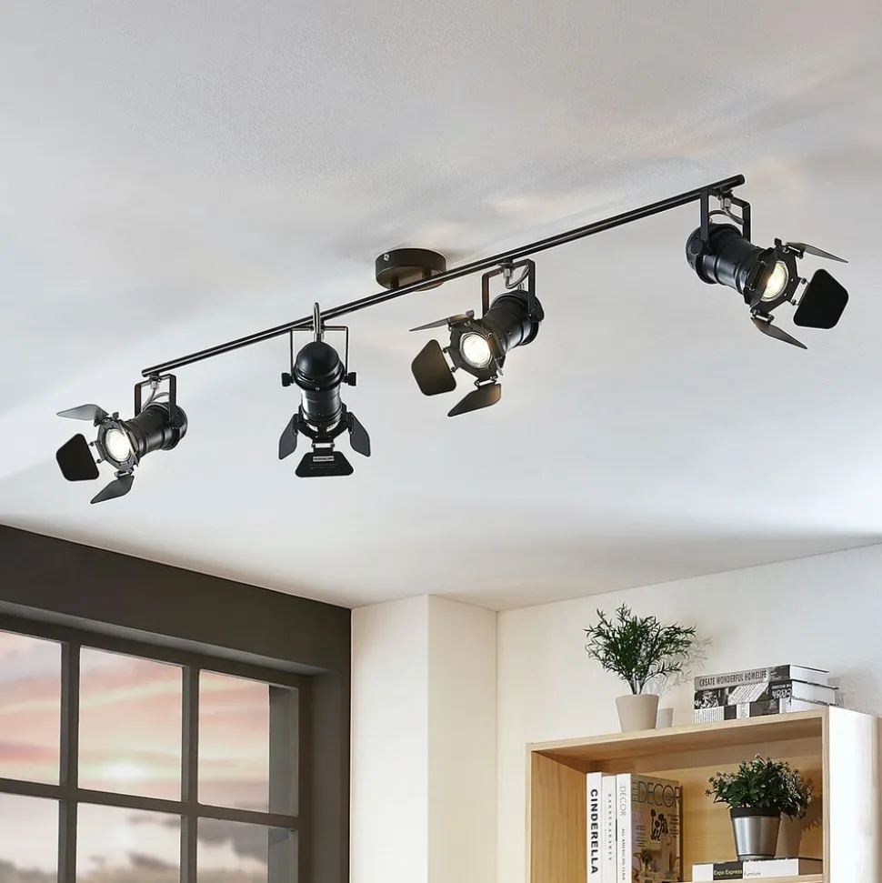 Lindby Tilen loftspot, 4 lyskilder, sort, metal, 125 cm