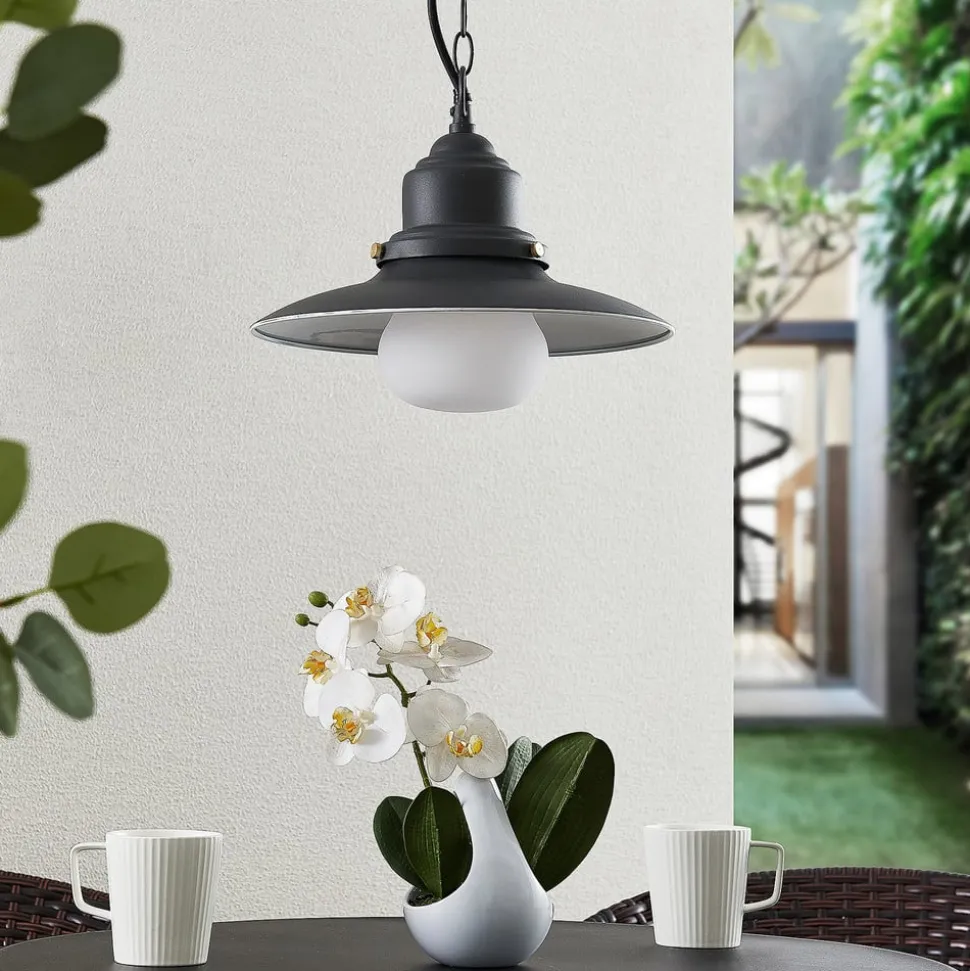 Lindby udendørs hængelampe Roisin, antracit, metal, Ø 32cm