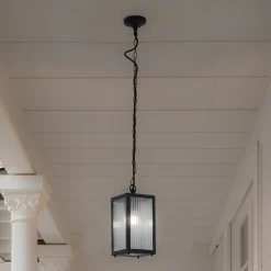 Lindby udendørs hængelampe Bolgar, sort, metal, glas