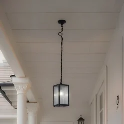 Lindby udendørs hængelampe Bolgar, sort, metal, glas