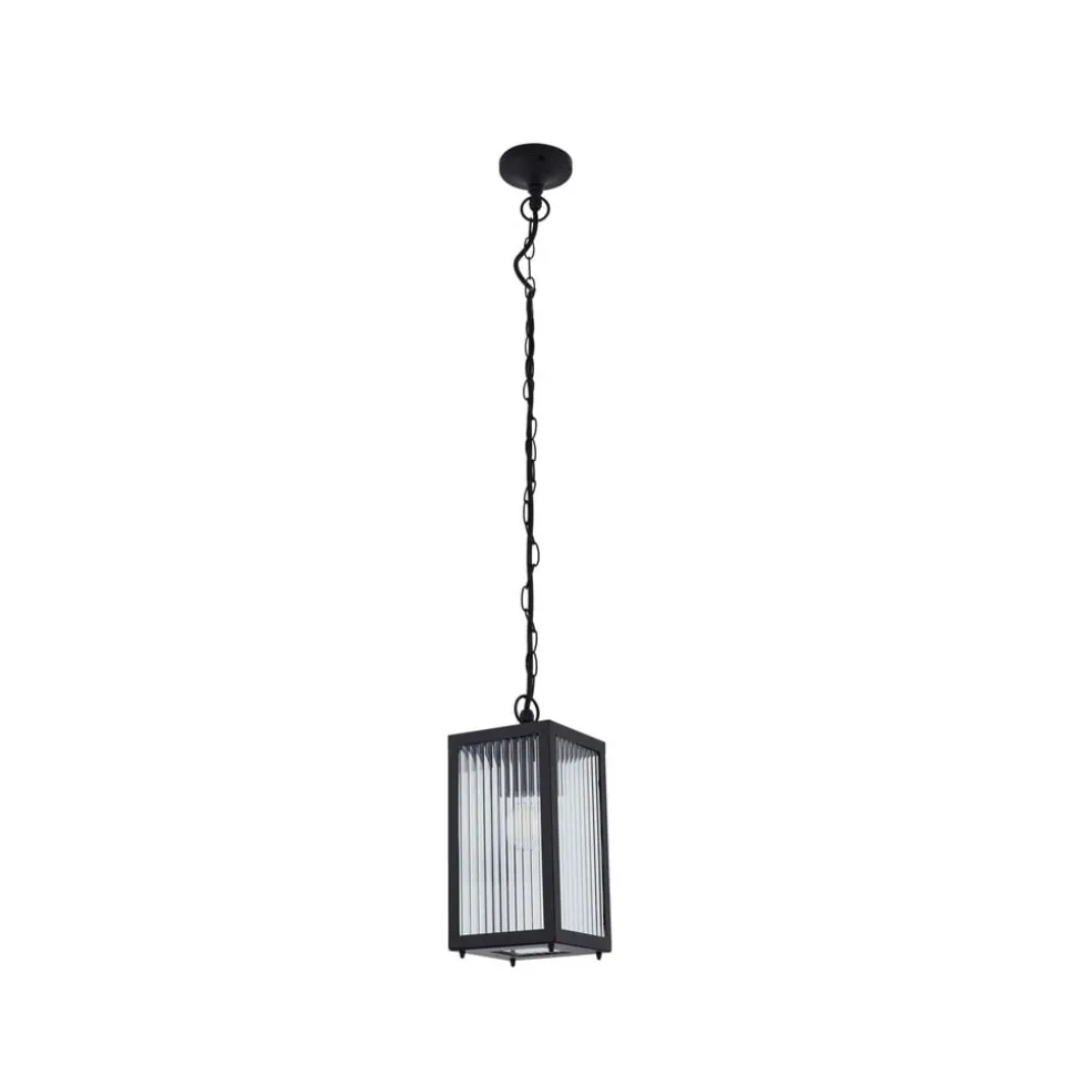 Lindby udendørs hængelampe Bolgar, sort, metal, glas