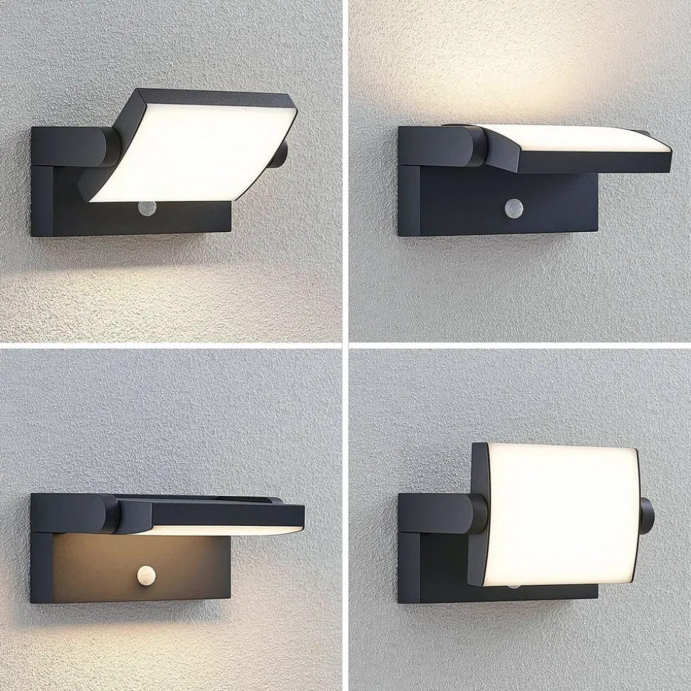 Lindby udendørs LED-væglampe Sherin, antracit, sensor, IP54