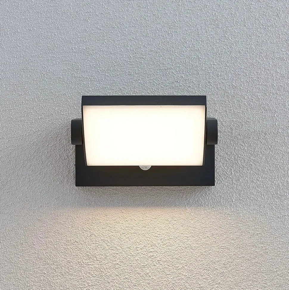 Lindby udendørs LED-væglampe Sherin, antracit, sensor, IP54
