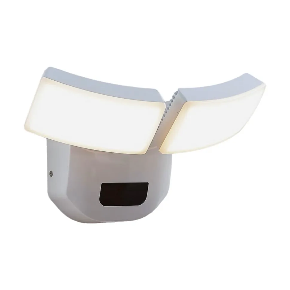 Lindby udendørs LED-væglampe Nikias, 30 cm, sensor, 2 lyskilder, hvid